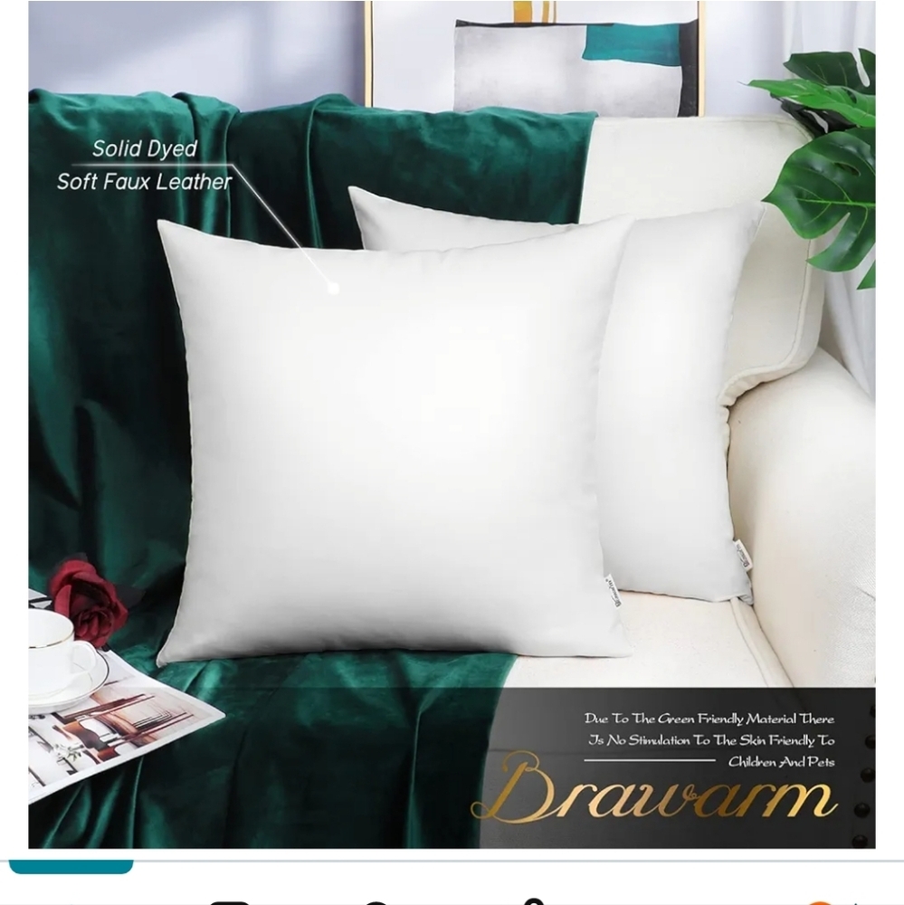 Faux Leather Throw Pillow Covers 20‎ X 20 Inches - White